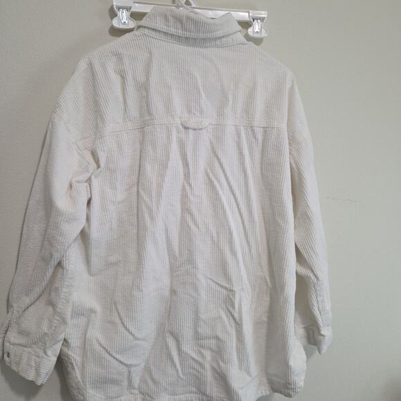Forever 21 White Long Sleeve Corduroy Button Up Shirt Size Medium Western - Picture 4 of 4